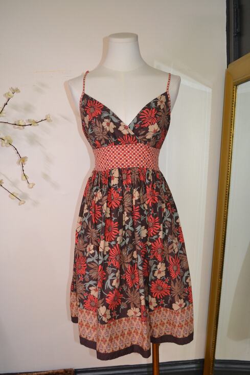 American Rag Dresses & Skirts - Y2K Brown Floral Garden Cottage 100% Cotton Mixed Pattern A Line Dress Size M
